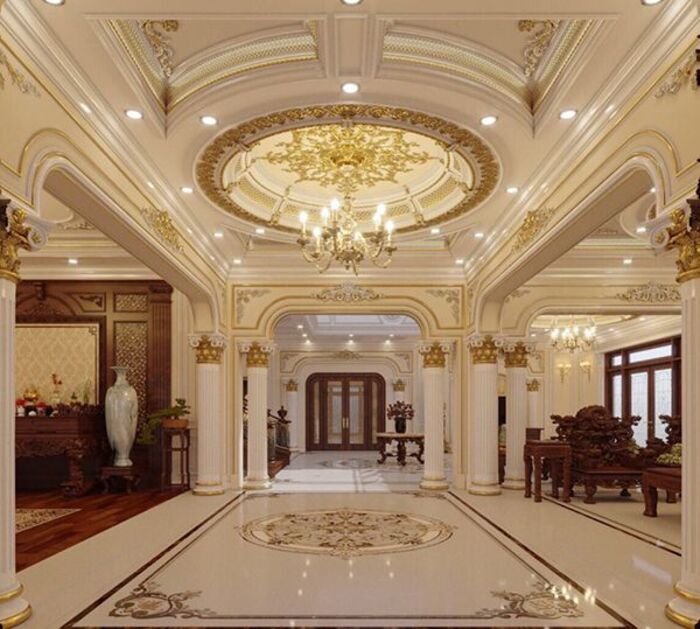 Không gian sang trọng cùng họa tiết độc đáo trên trần nhà