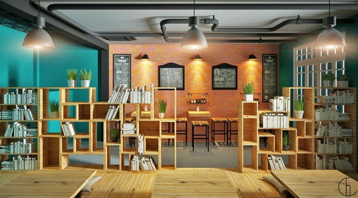 Mẫu quán cafe đơn giản cho mô hình quán cafe sách.